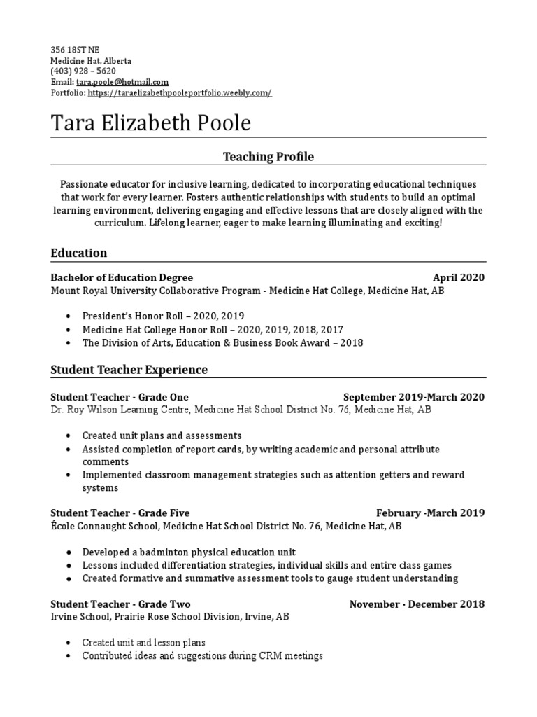 Tara Poole Resume | PDF | Teachers | Educational Assessment