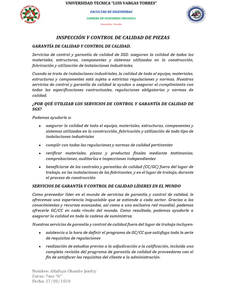 Inspección y Control de Calidad de Piezas | PDF | Calidad (comercial ...