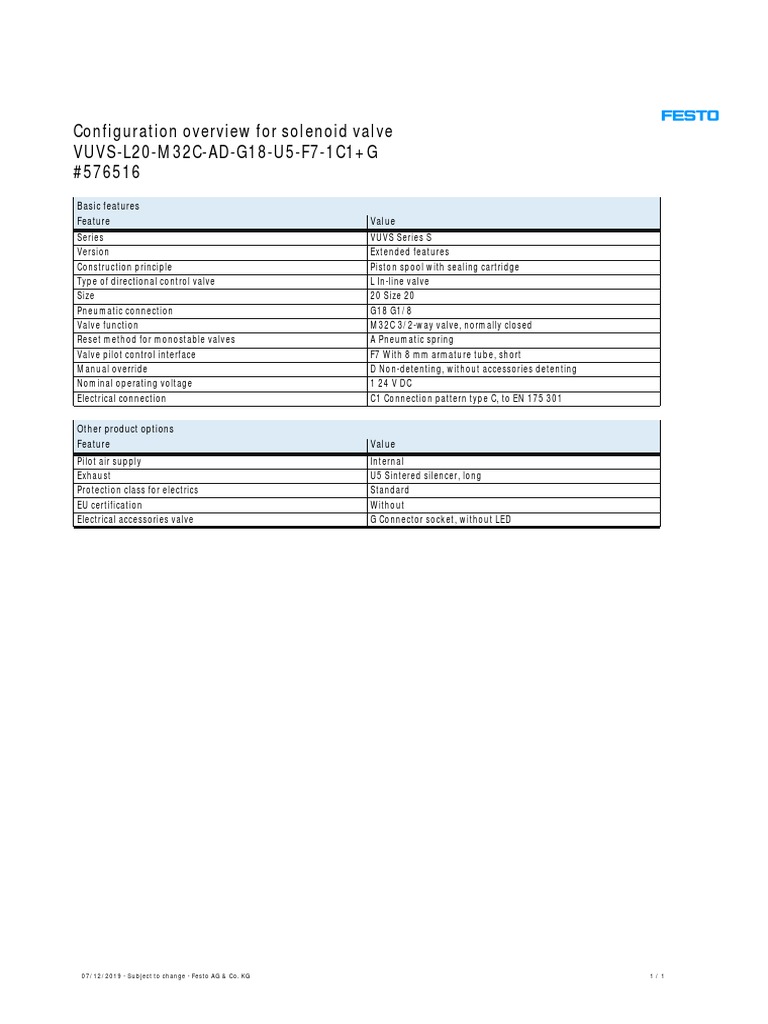 VUVS Series Solenoid Valve Overview | PDF