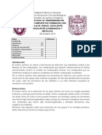 Práctica 10. PROPIEDADES DE LOS COMPUESTOS FORMADOS CON ENLACE: IÓNICO, COVALENTE, COVALENTE COORDINADO Y METÁLICO 