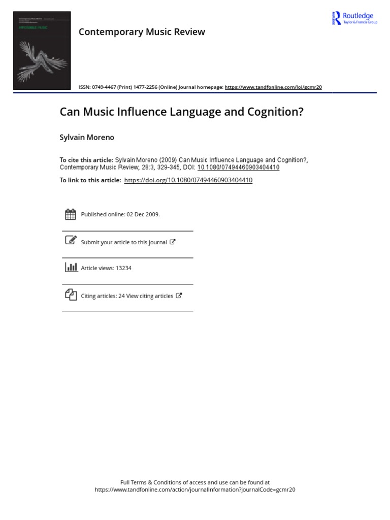 Music's Impact on Language and Cognition | PDF | Dyslexia | Nervous System