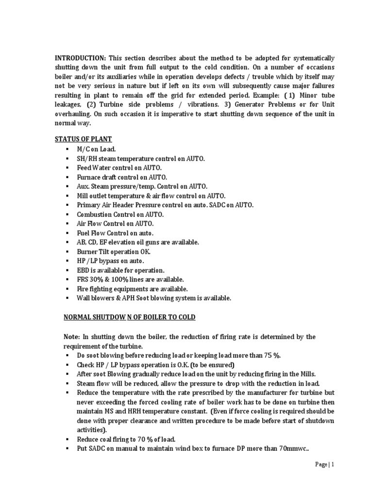 Shutdown Procedure PDF Boiler Valve