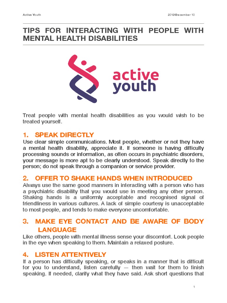 Tips For Interacting With People With Mental Health Disabilities | PDF ...
