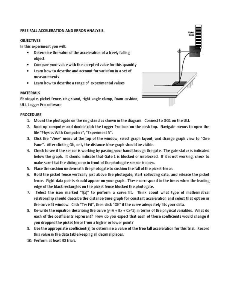 Free Fall Acceleration Experiment Analysis | PDF | Standard Error ...