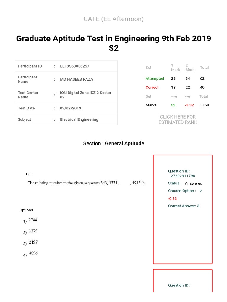 GATE Electrical Engineering Results 2019 | PDF | Data Collection ...