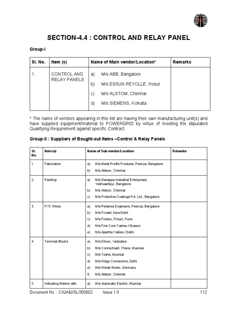 Control and Relay Panel Vendors List | PDF | Electrical Engineering ...