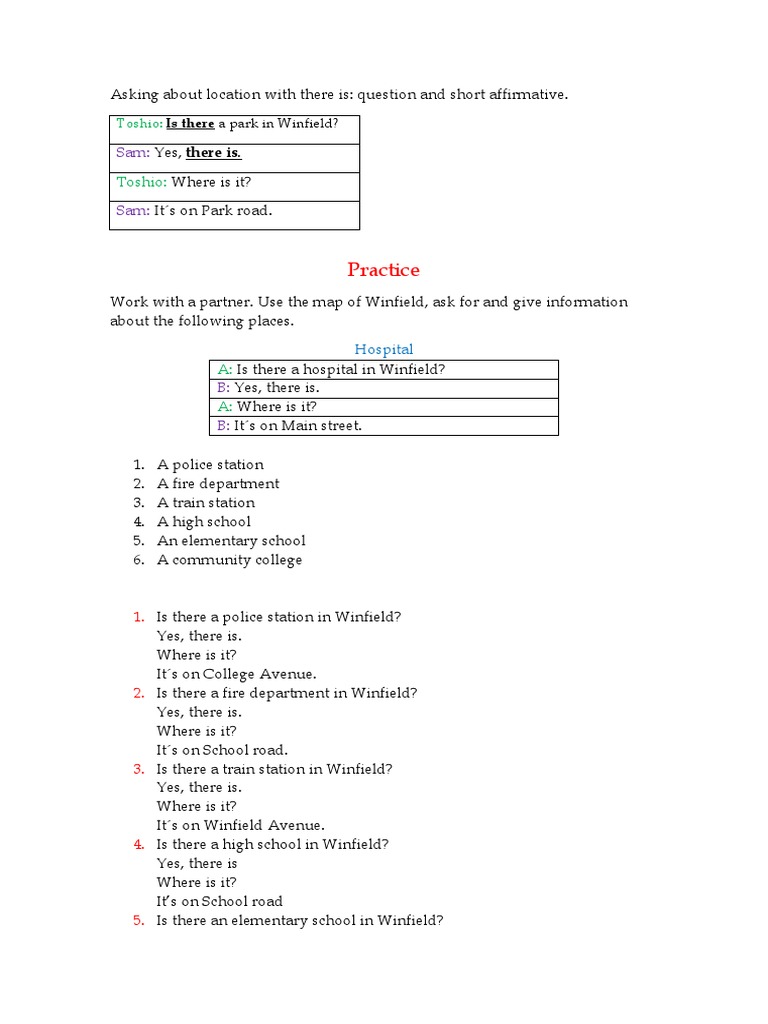 Asking About Locations in Winfield | PDF