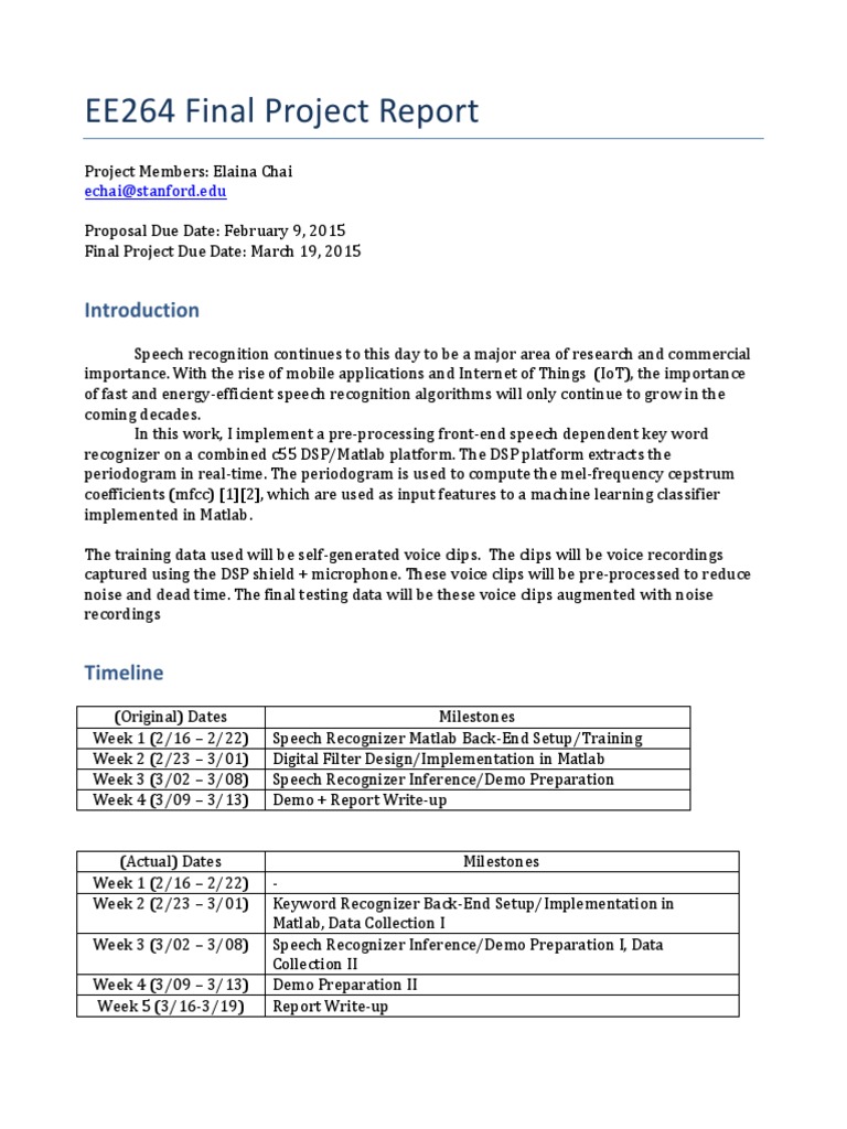 EE264 Final Project Report: Echai@stanford - Edu | PDF | Statistical ...