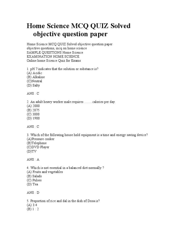 Home Science MCQ QUIZ Solved Objective Question Paper Liver Vein