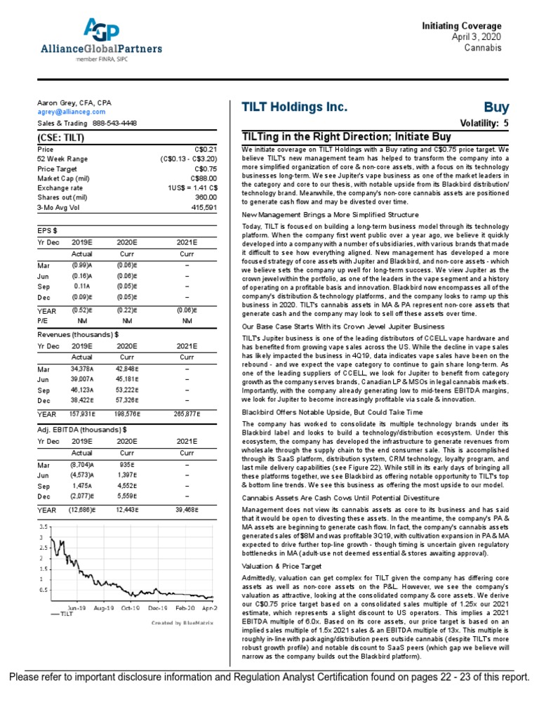Tilt Holdings Inc. Tilting in The Right Direction Initiate Buy PDF