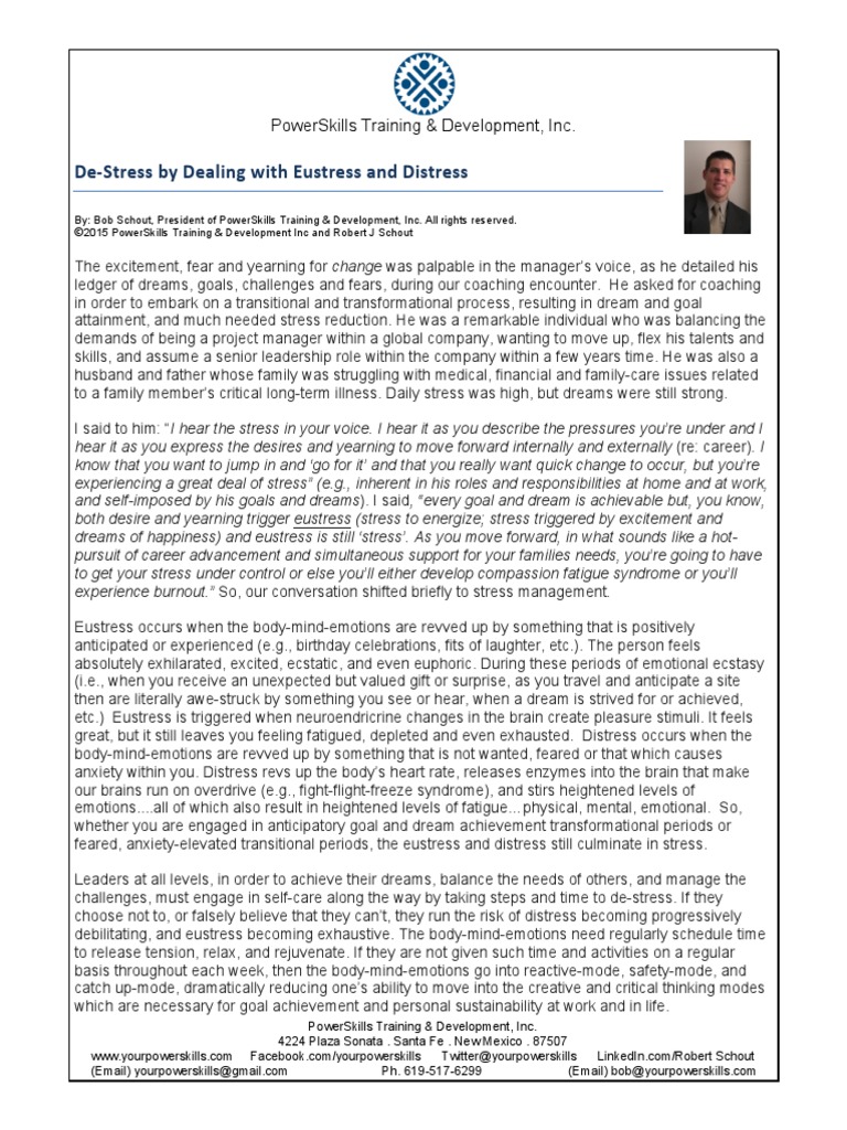 Destress by Dealing With Eustress and Distress | PDF | Stress (Biology ...
