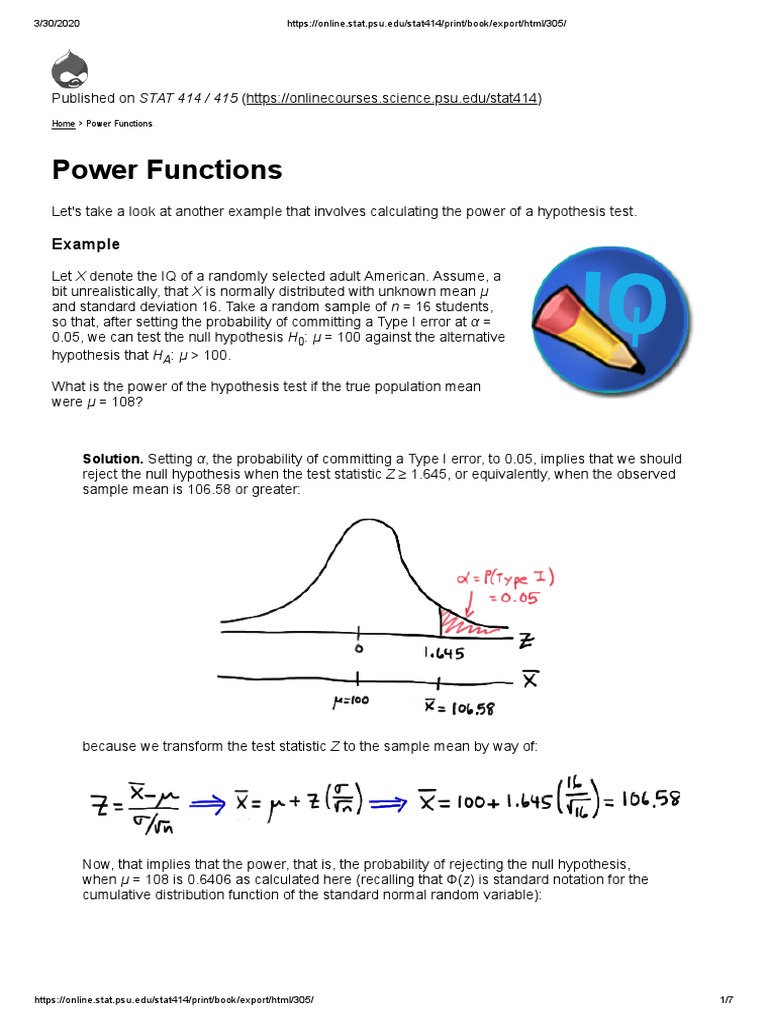 Power Function | PDF | Type I And Type Ii Errors | Statistical ...