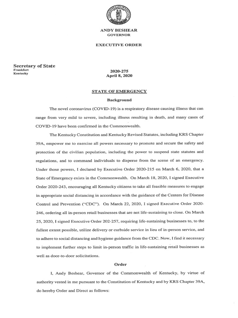 Executive Order of State of Emergency