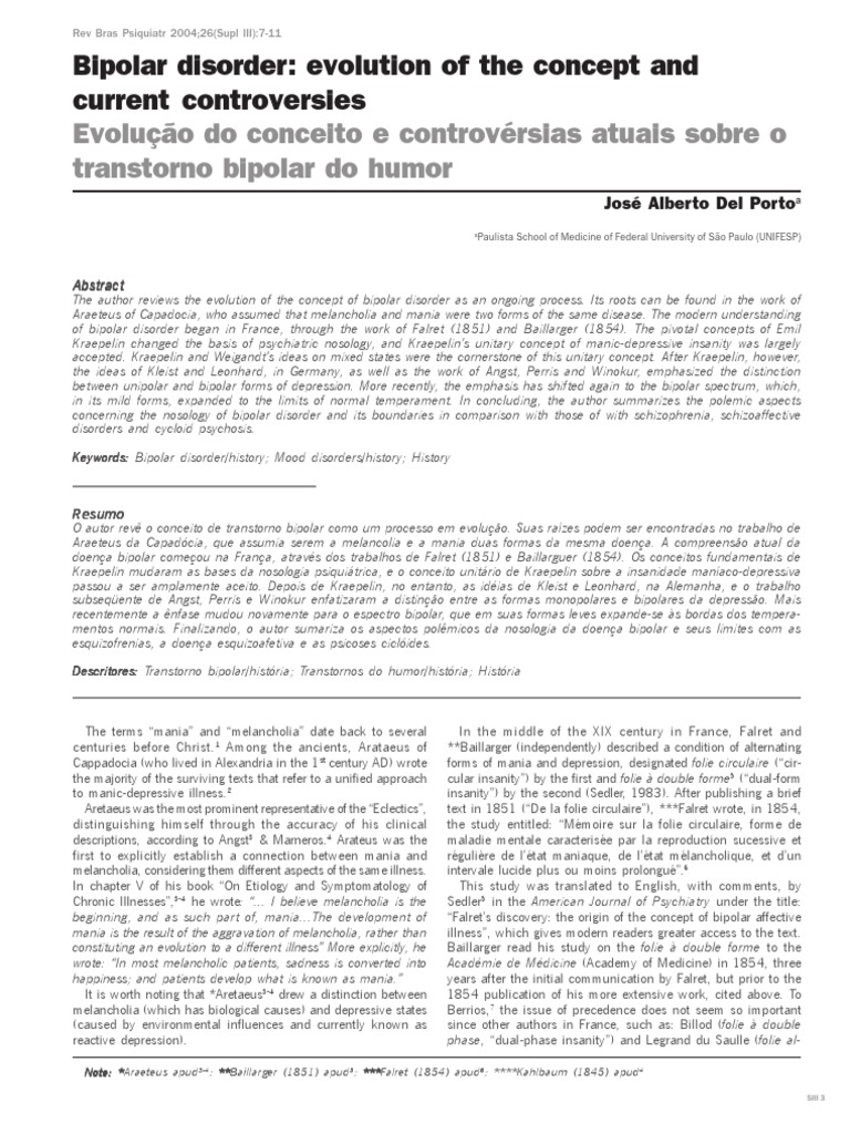 Evolution of Bipolar Disorder Concept | PDF | Bipolar Disorder | Psychosis