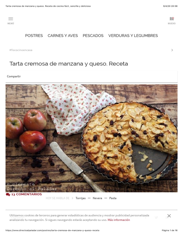 Tarta cremosa de manzana y queso fácil | PDF | Postres | Queso