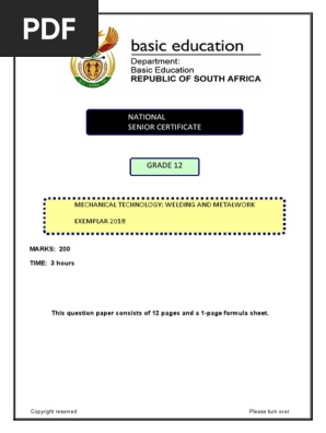 Mechanical Technology Exemplar Gr 12 2018 Welding Metalwork Eng Docx Metalworking Welding