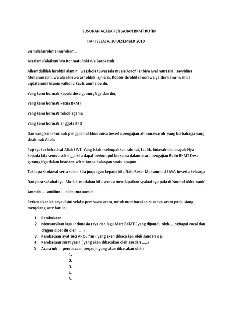 Susunan Acara Pengajian Bkmt Rutin