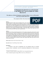 A Influência Da Linguagem Da Internet Na Escrita Formal Uma Pesquisa Com Alunos Do 9º Ano Na Cidade de Tobias Barreto-Se