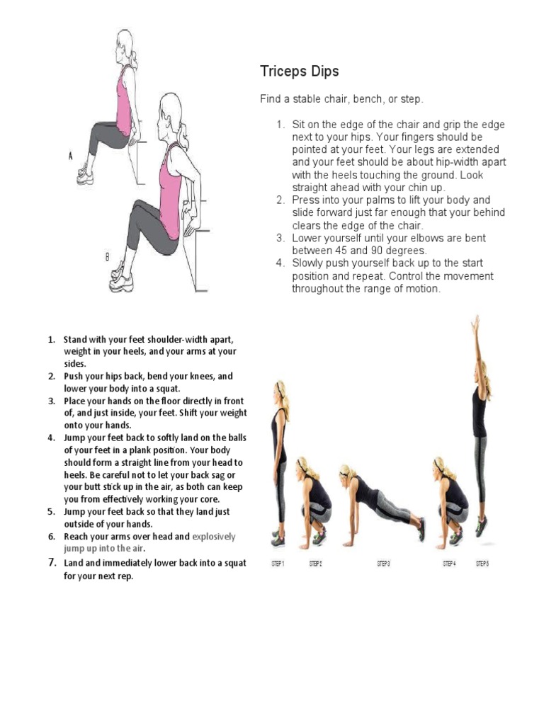 Chair Tricep Dips Exercise Guide | PDF | Self-Improvement