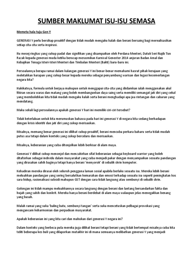 Sumber Maklumat Isu-Isu Semasa: Memeta Hala Tuju Gen Y  PDF