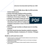 Finance Live Project/summer Internship Details April-May-June - 2020