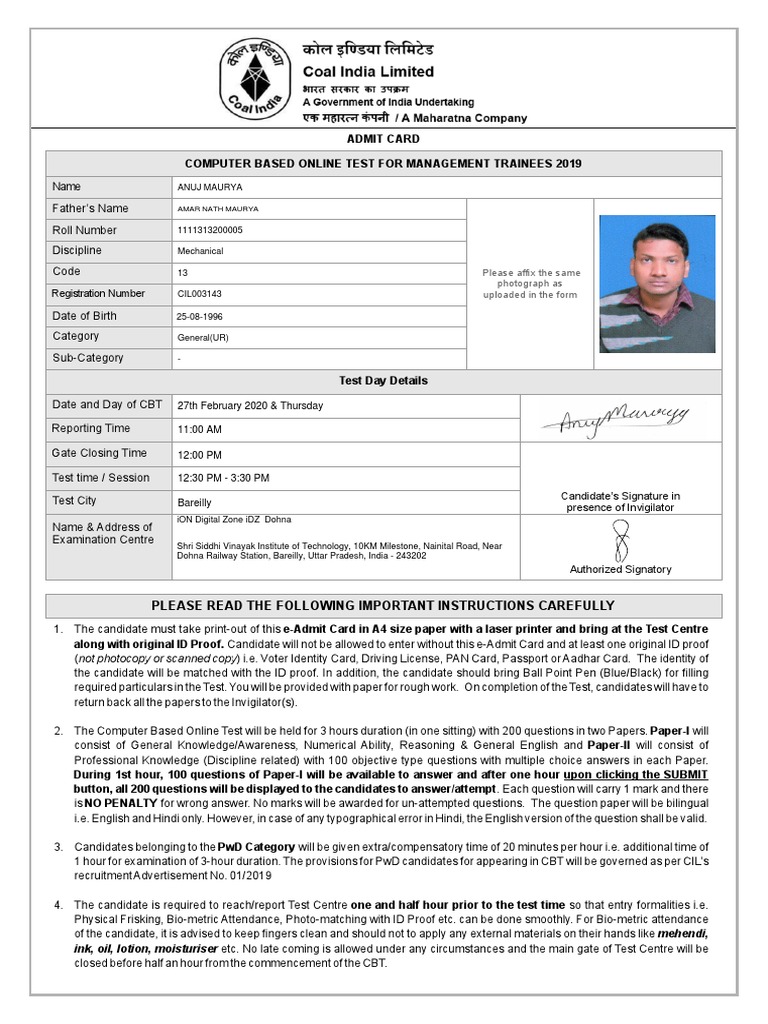 Registration Number: Please Read The Following Important Instructions ...