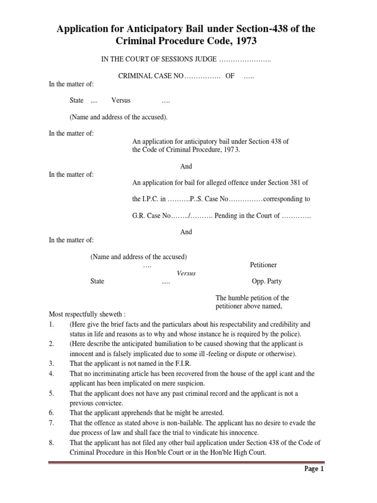 Bail-Application-438 CRPC | PDF | Bail | Criminal Procedure In South Africa