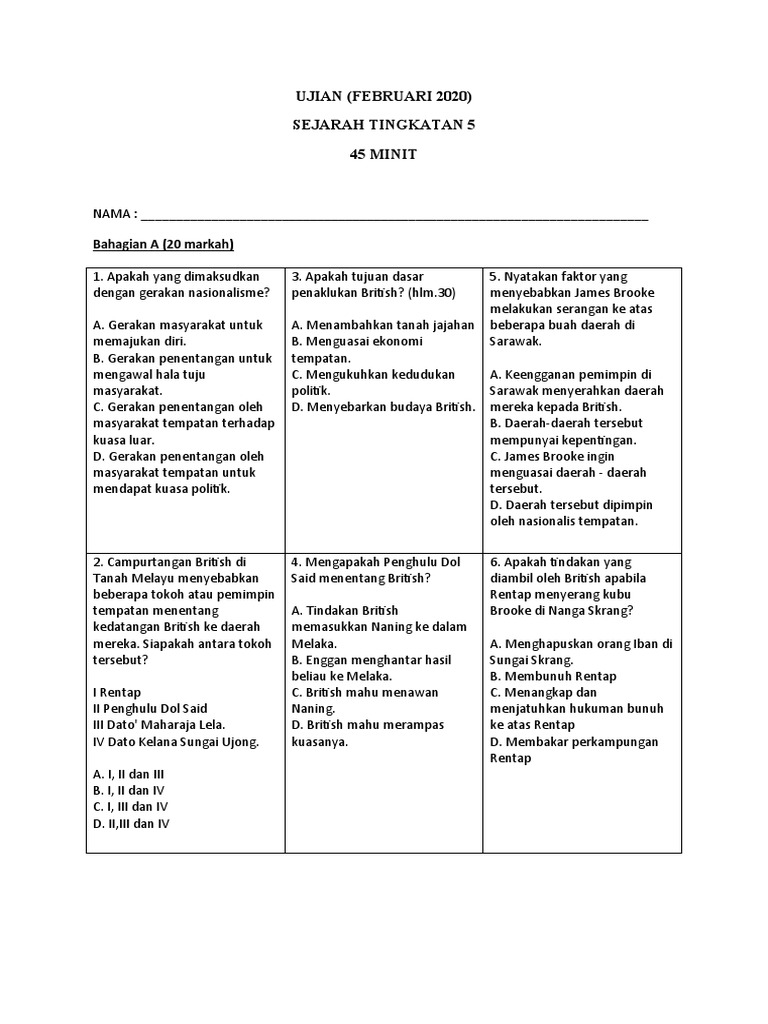 Latih Tubi Sejarah Bab 3 T5 Pdf