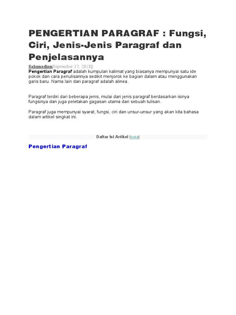 Pengertian Paragraf Fungsi