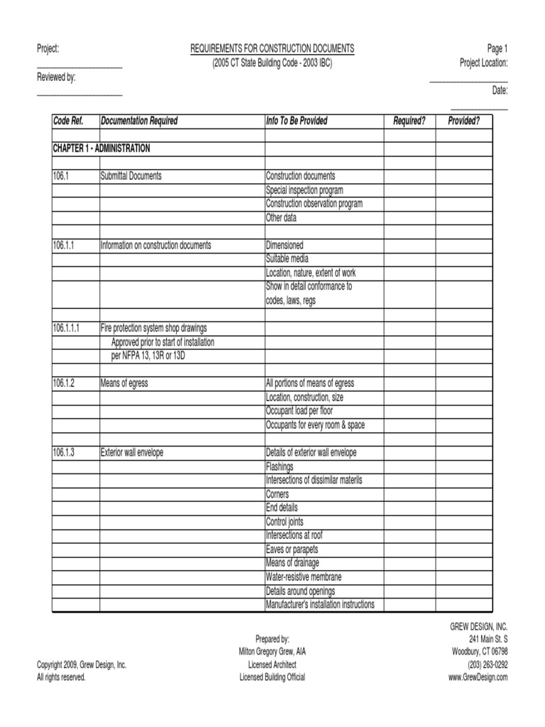 Code Ref. Documentation Required Info To Be Provided Required? Provided ...