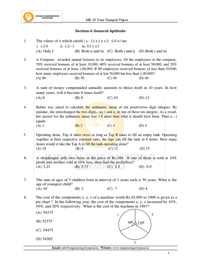 Section-I: General Aptitude: ME-III Year Sample Paper | PDF | Shear ...