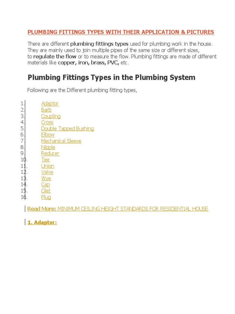 Plumbing Fittings Types With Their Application PDF Plumbing Pipe