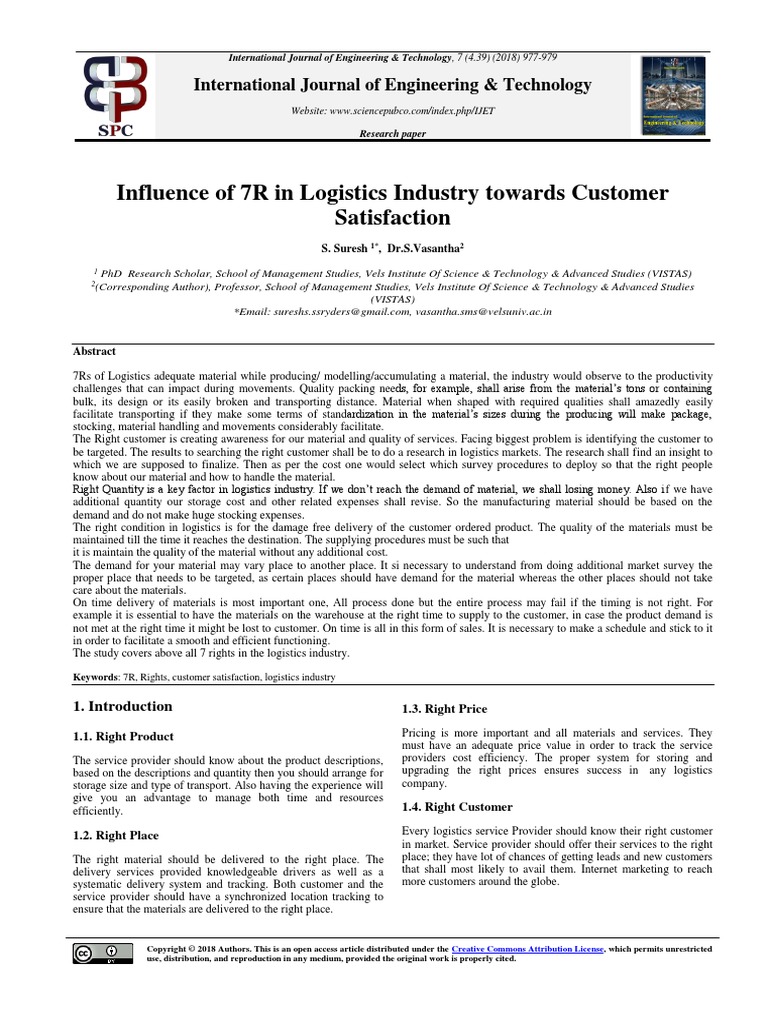 Influence of 7R in Logistics Industry Towards Customer Satisfaction ...