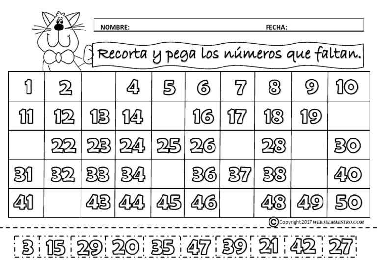 Completar Números Del 1 Al 50 Pdf