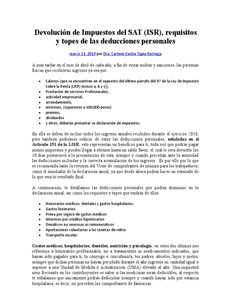 Deducciones Personales 2018 | PDF | Impuesto sobre la renta | Ahorro