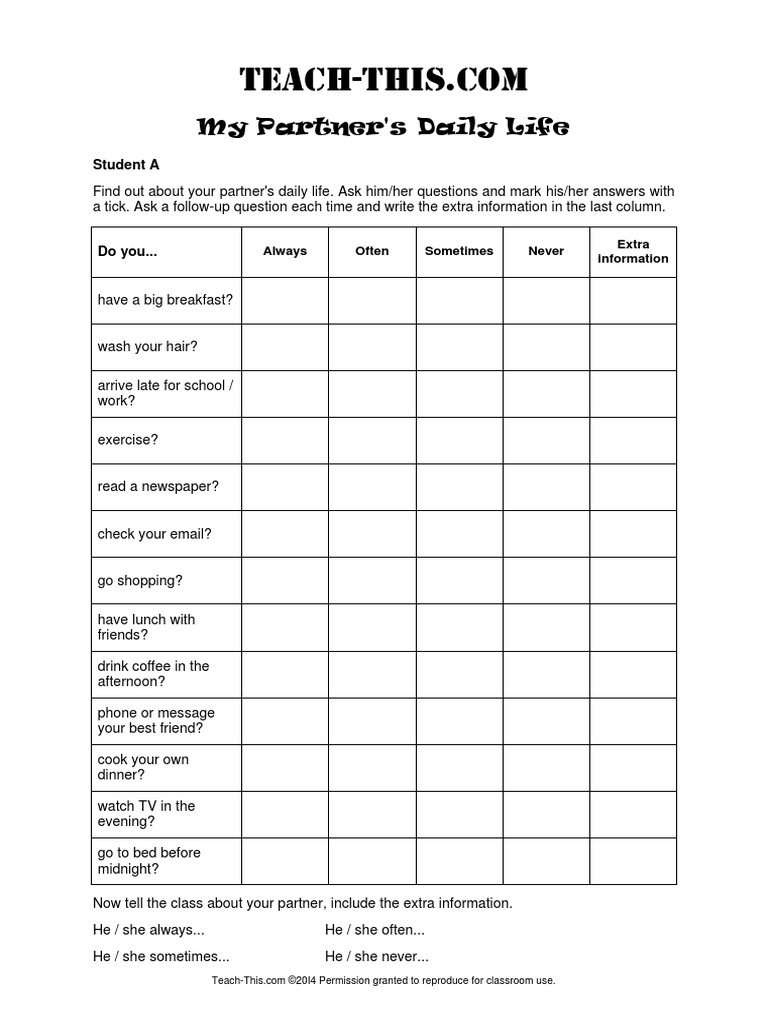 My Partner's Daily Life PDF | PDF | Self-Improvement