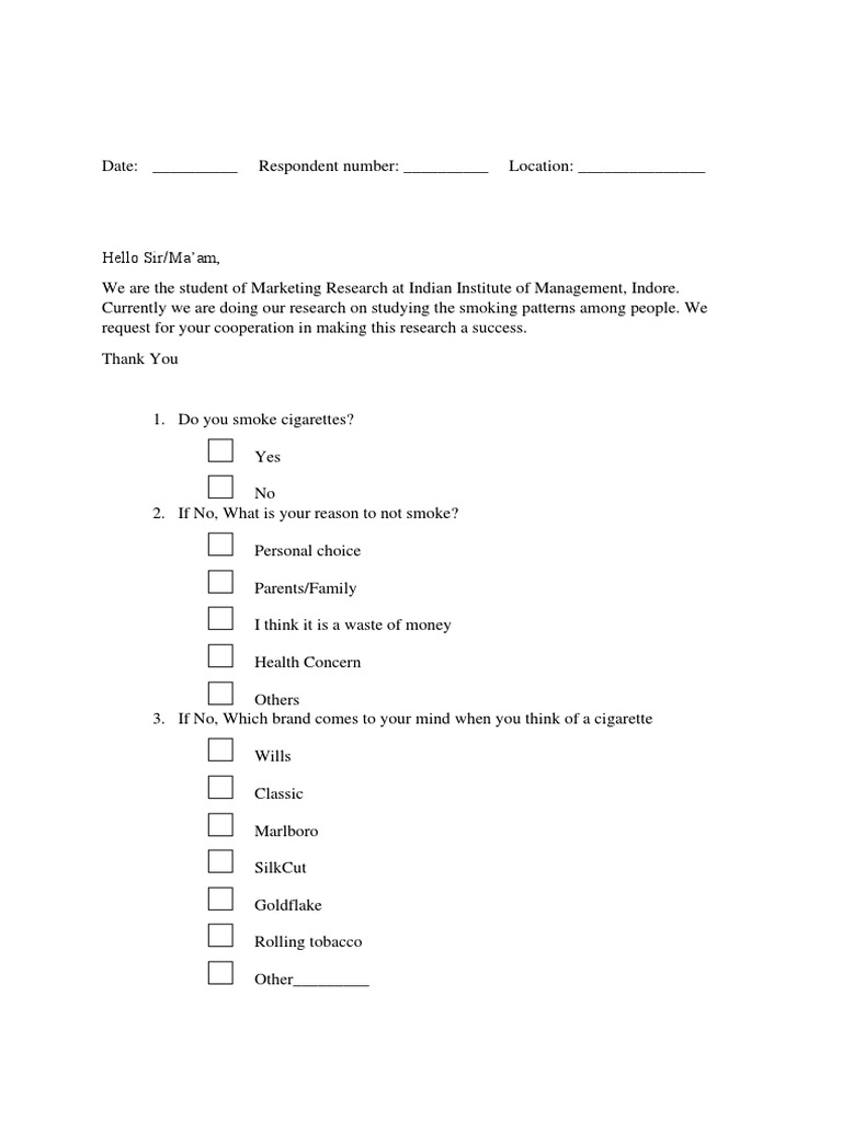 questions about smoking cigarettes Student Smoking Patterns Survey | PDF | Smoking