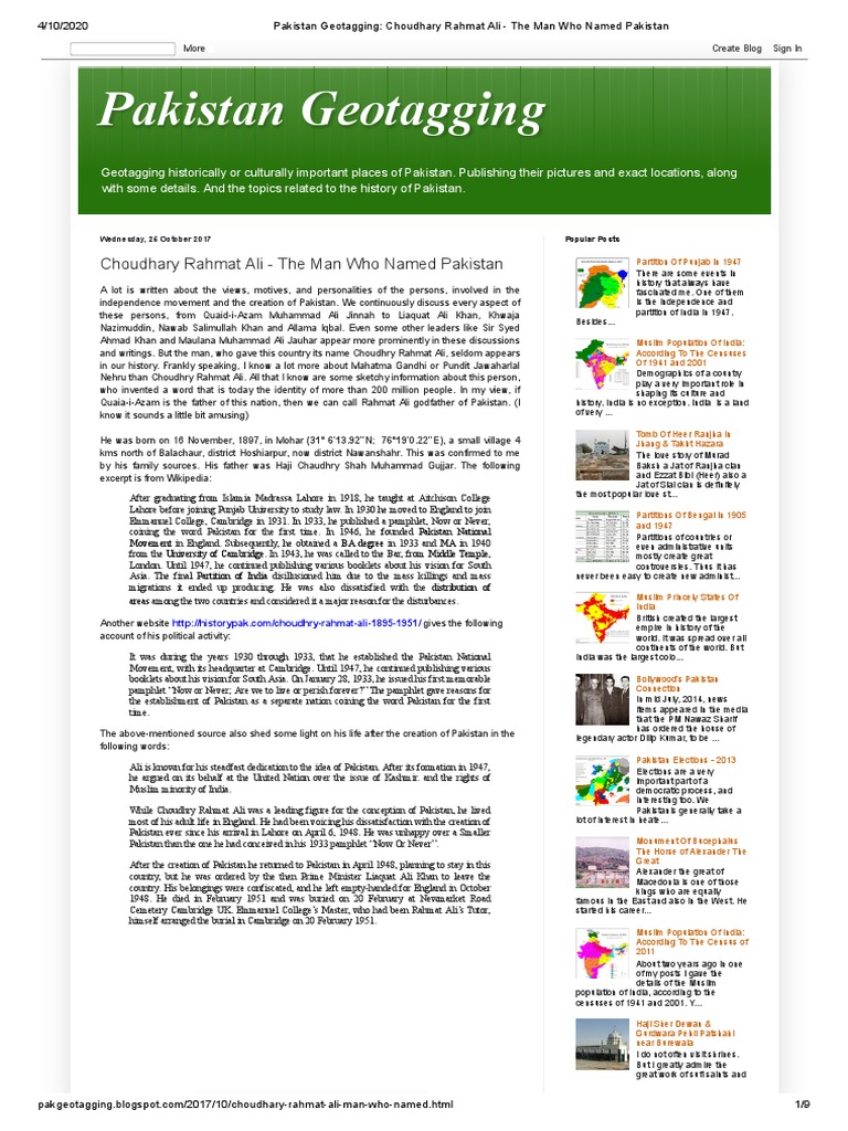 Pakistan Geotagging - Choudhary Rahmat Ali - The Man Who Named Pakistan ...
