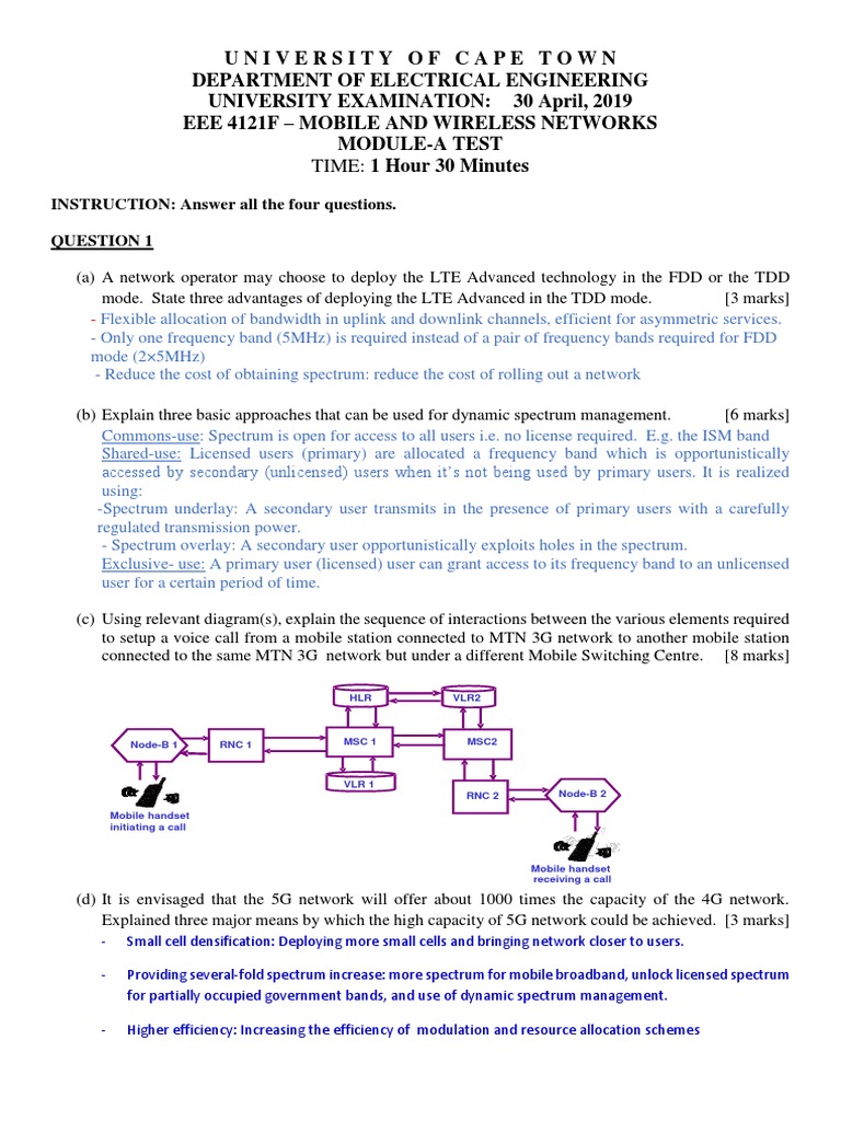 UCT Mobile and Wireless Networks Exam | PDF | Quality Of Service ...