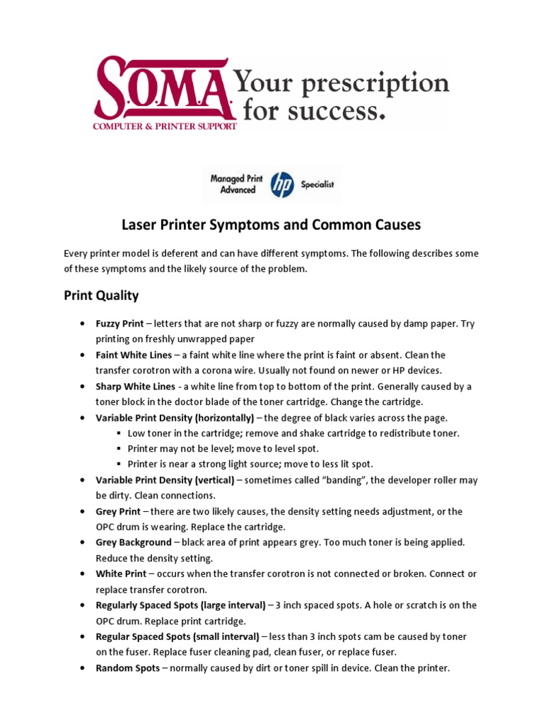 Laser Printer Symptoms and Common Causes PDF PDF Printer Office Work