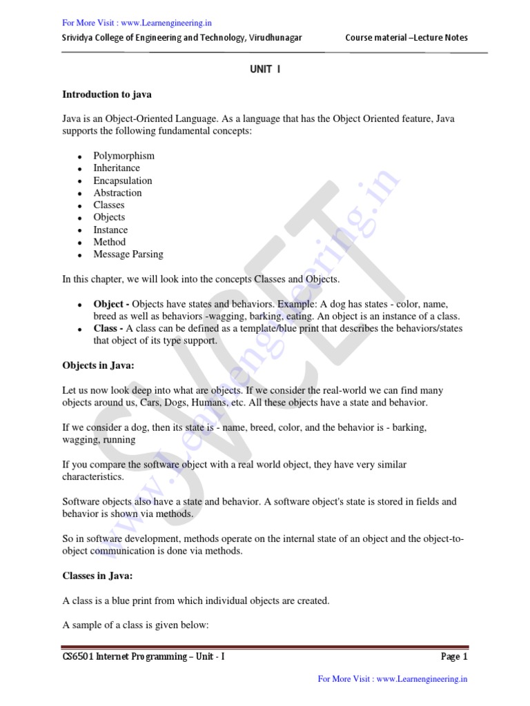 CS8651-Internet Programming NOTES 2 | PDF | Constructor (Object ...