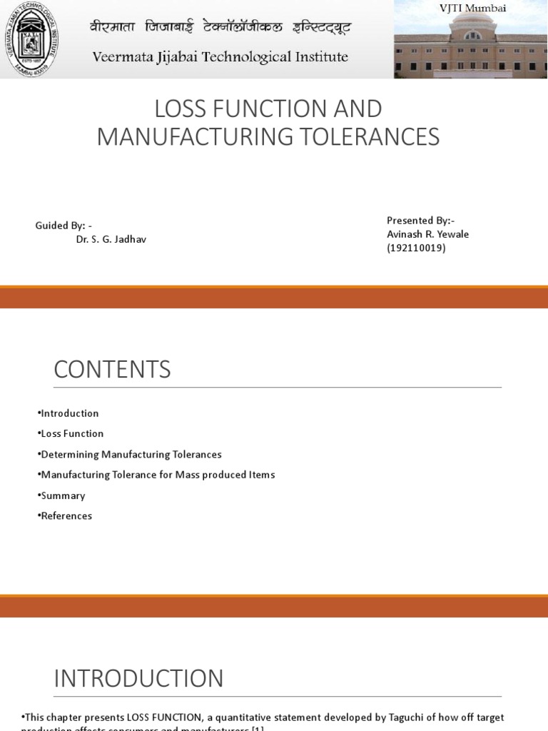 Loss Function & Manufacturing Tolerances | PDF | Loss Function ...