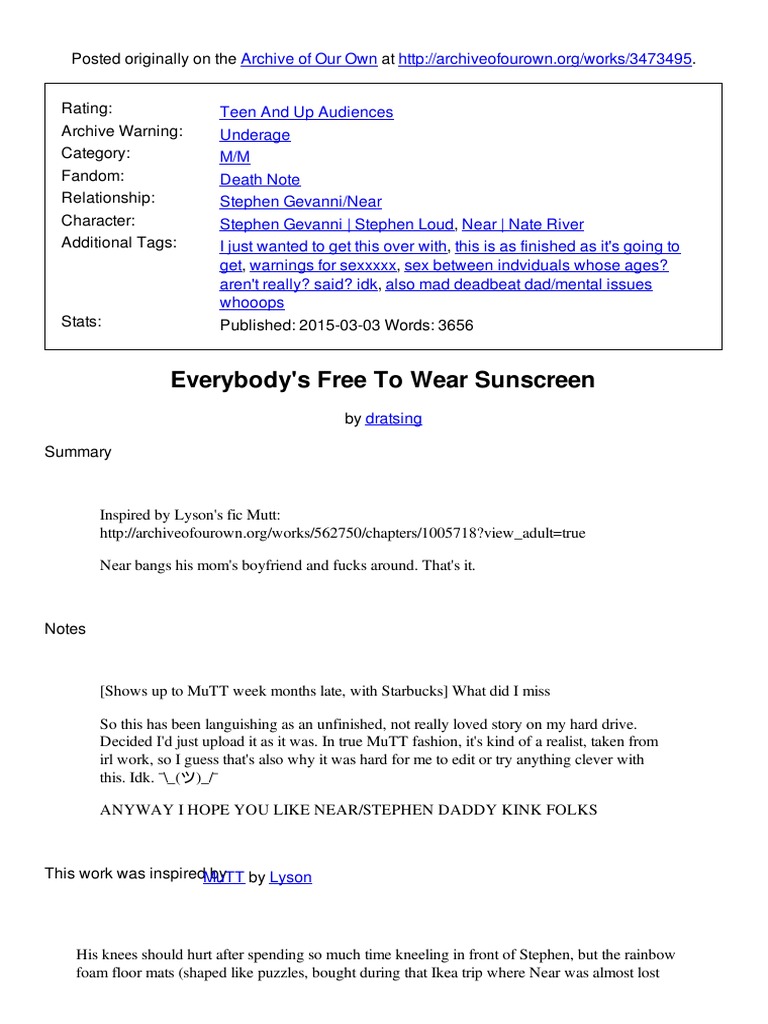 Everybodys Free To Wear Sunscreen PDF Sunscreen Nature