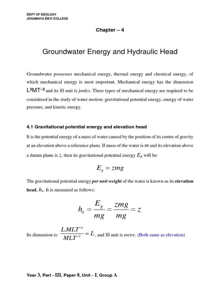 Groundwater Energy and Hydraulic Head | PDF | Aquifer | Fluid Dynamics