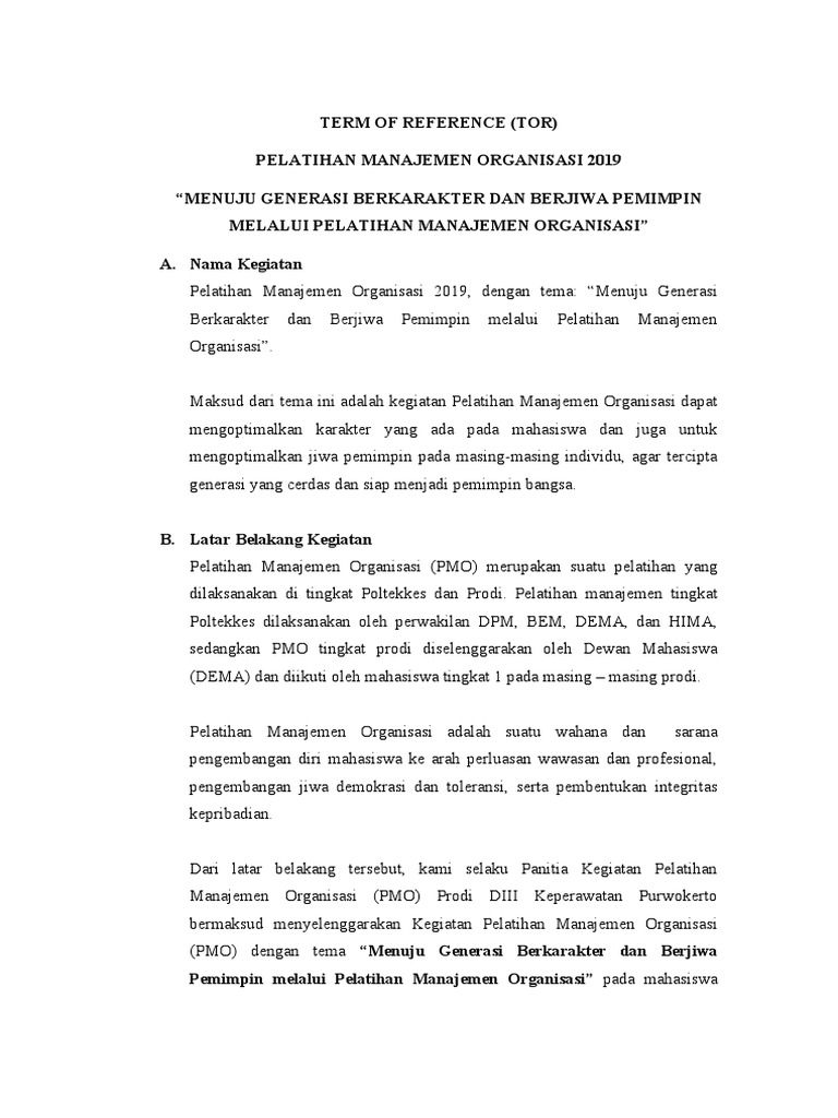 TOR Pelatihan Manajemen Organisasi 2019 | PDF | Karier & Perkembangan ...