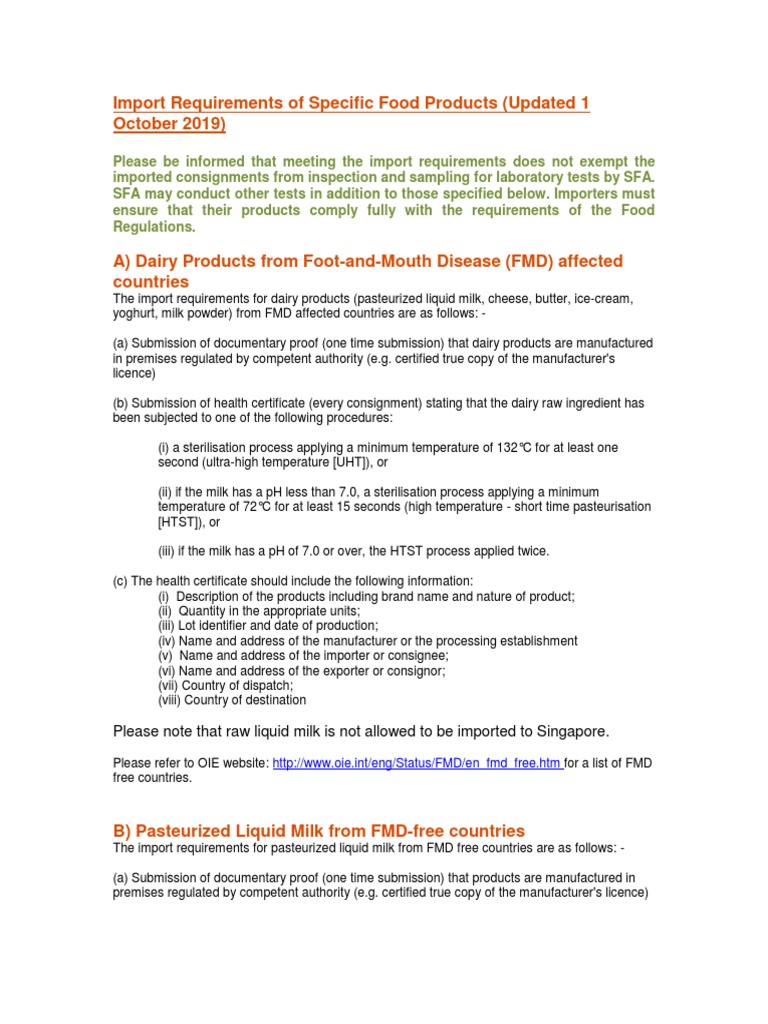 Food Import Requirements Overview | PDF | Beef | Nitrate