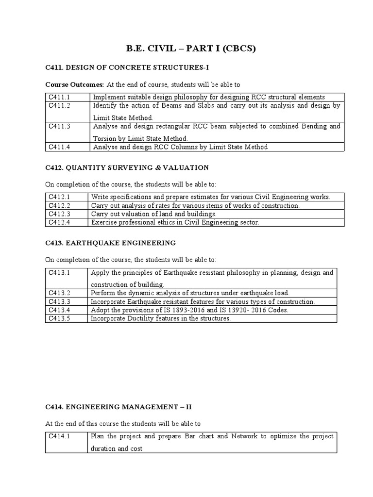 B.E. Civil Engineering Course Overview | PDF | Earthquake Engineering ...