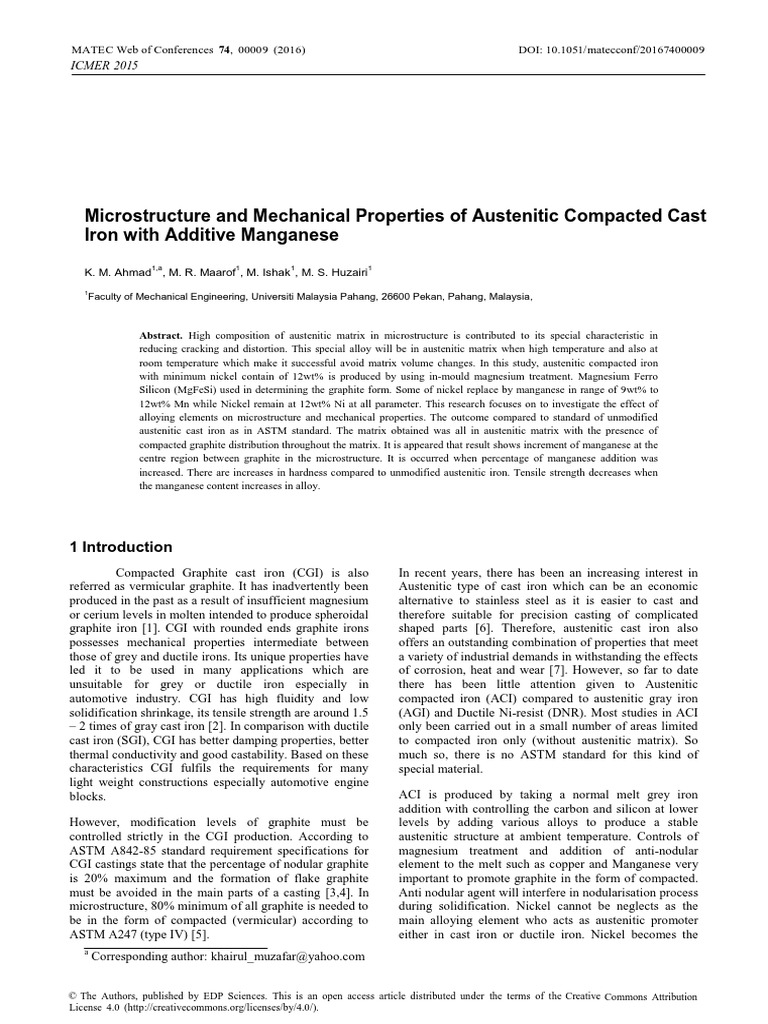 Microstructure and Mechanical Properties of Austen | PDF | Cast Iron | Iron