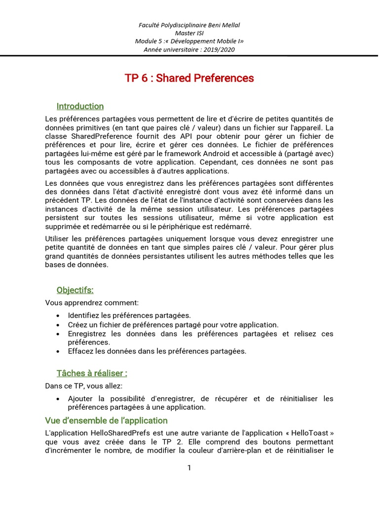 Utilisation des Shared Preferences Android | PDF | Fichier informatique ...