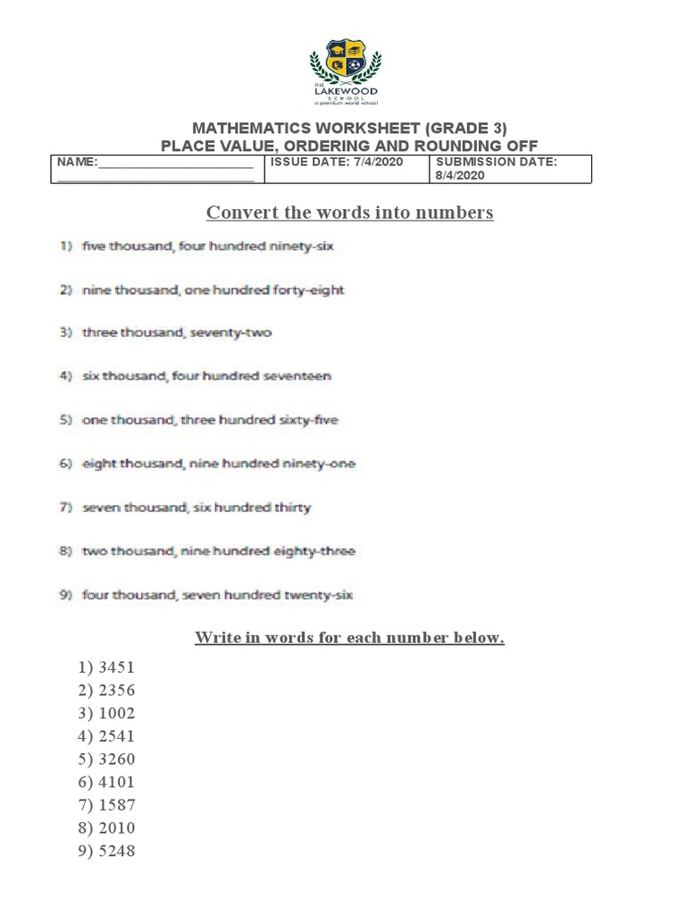 Grade 3 Numbers in Words Worksheet | PDF | Computers | Technology ...